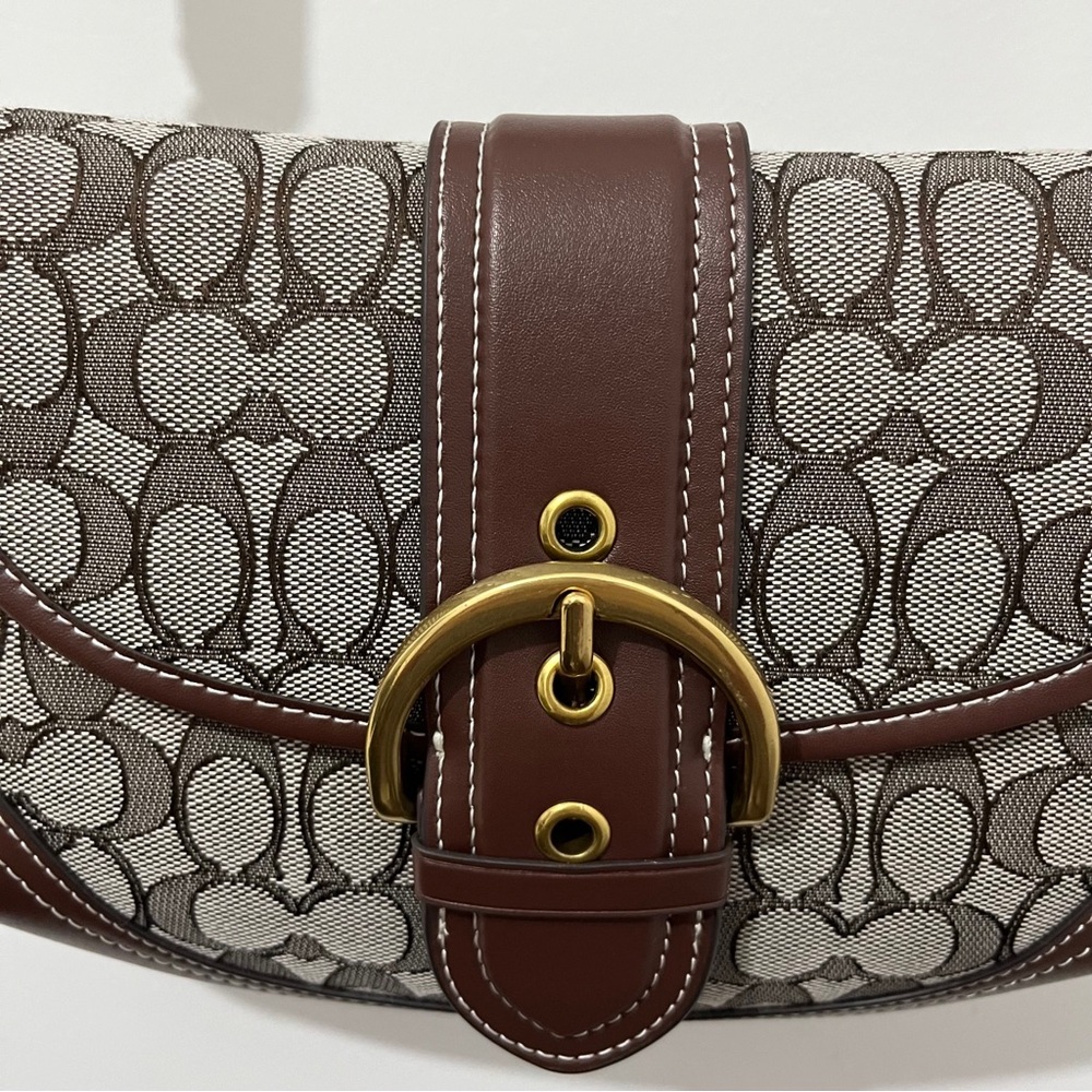 Coach Brown Signature Canvas Shoulder Bag with Leather Trim - Picture 5 of 11